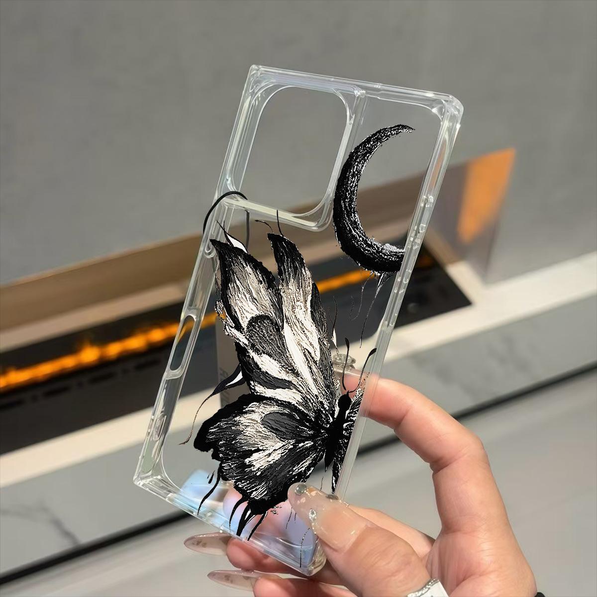 

Transparent Square Back Tube Case Casing Protection For iPhone 12 14 Pro Max 15 Plus 16 ProMax 11 13 Anti-Oxygen,Ink Half Edge Butterfly Pattern iphone 11 ProMax