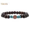 6-teiliges Set mit geflochtenen Armbändern in verschiedenen Formen, Holzperlen-Dekor, Pfauenfeder-Anhänger, Retro-Ethno-Stil, Kunsttürkis-Stein, Steinarmband, Handgelenk