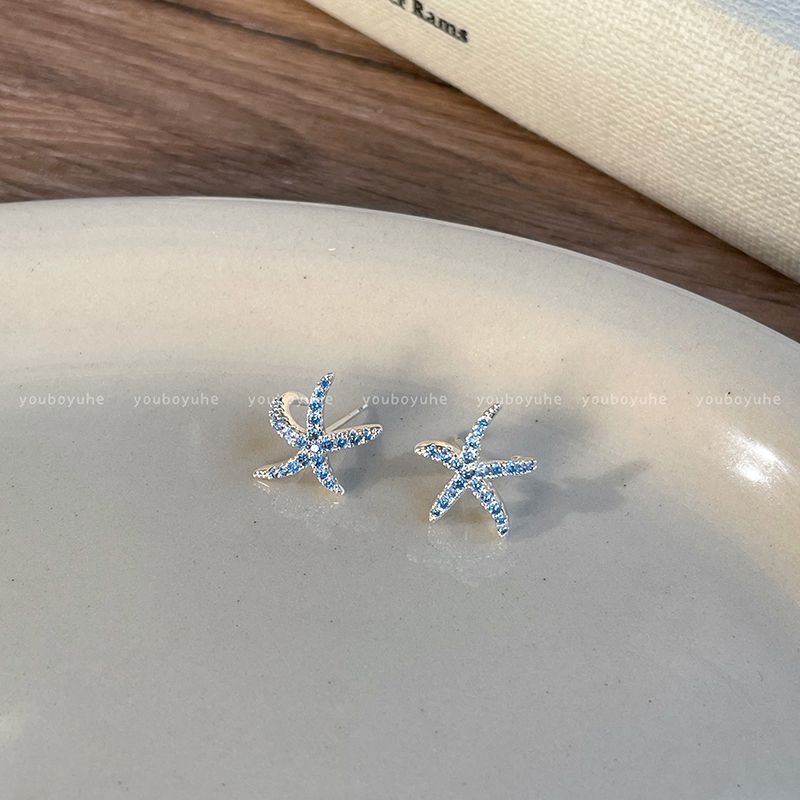 

Fantasy Ocean ~ Blue Zircon Starfish Stud Earrings Women 2025 New Arrival Fancy Earrings Seaside Vacation Style Earrings Blue Starfish Zircon Earrings-Silver Needle