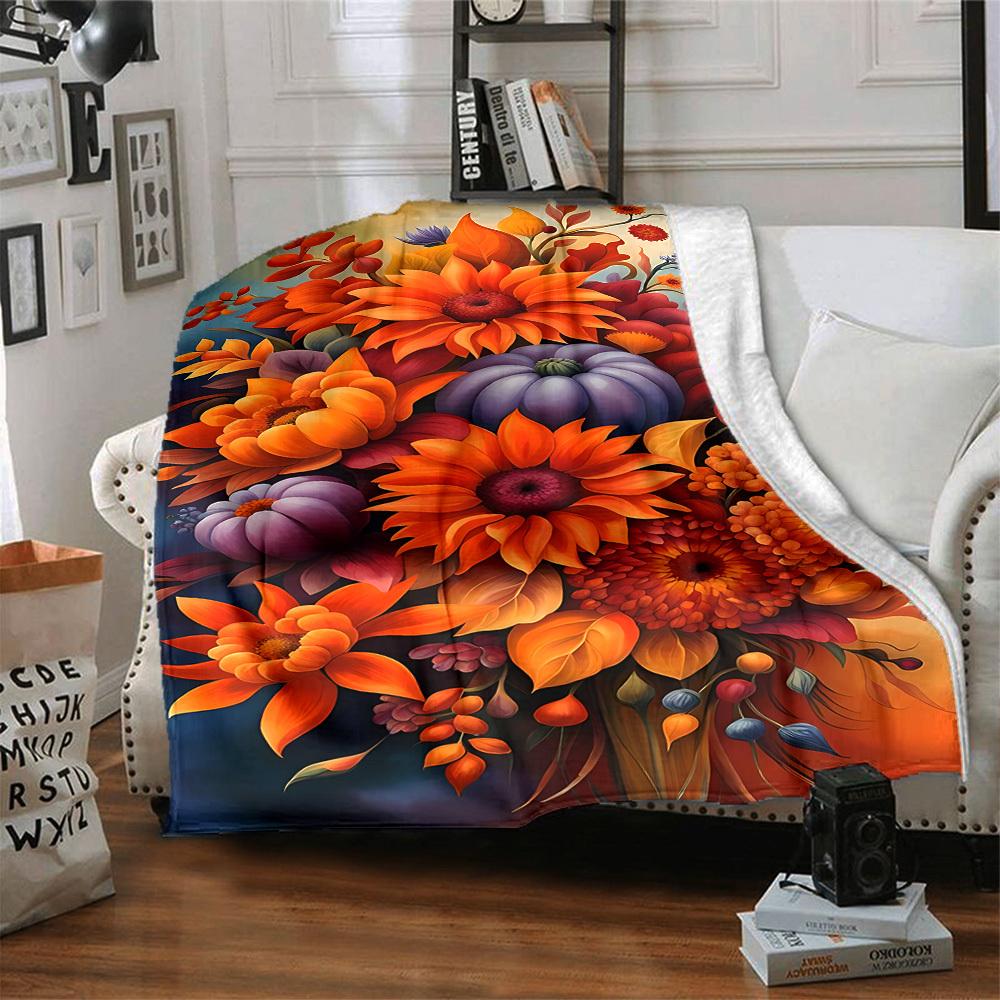 1pc Autumnal Bouquet Blanket, Lightweight Flannel Throw Blanket for Sofa, Bed, Travel, Camping, Living Room, Office, Couch023
