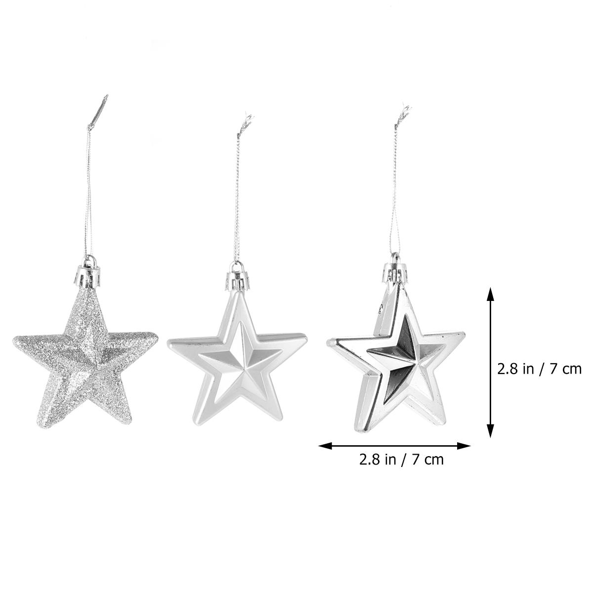 18Pcs Star Decor Christmas Hanging Tree Ornament Festive Five Pointed Design for Home Office School Xmas Display серебряный