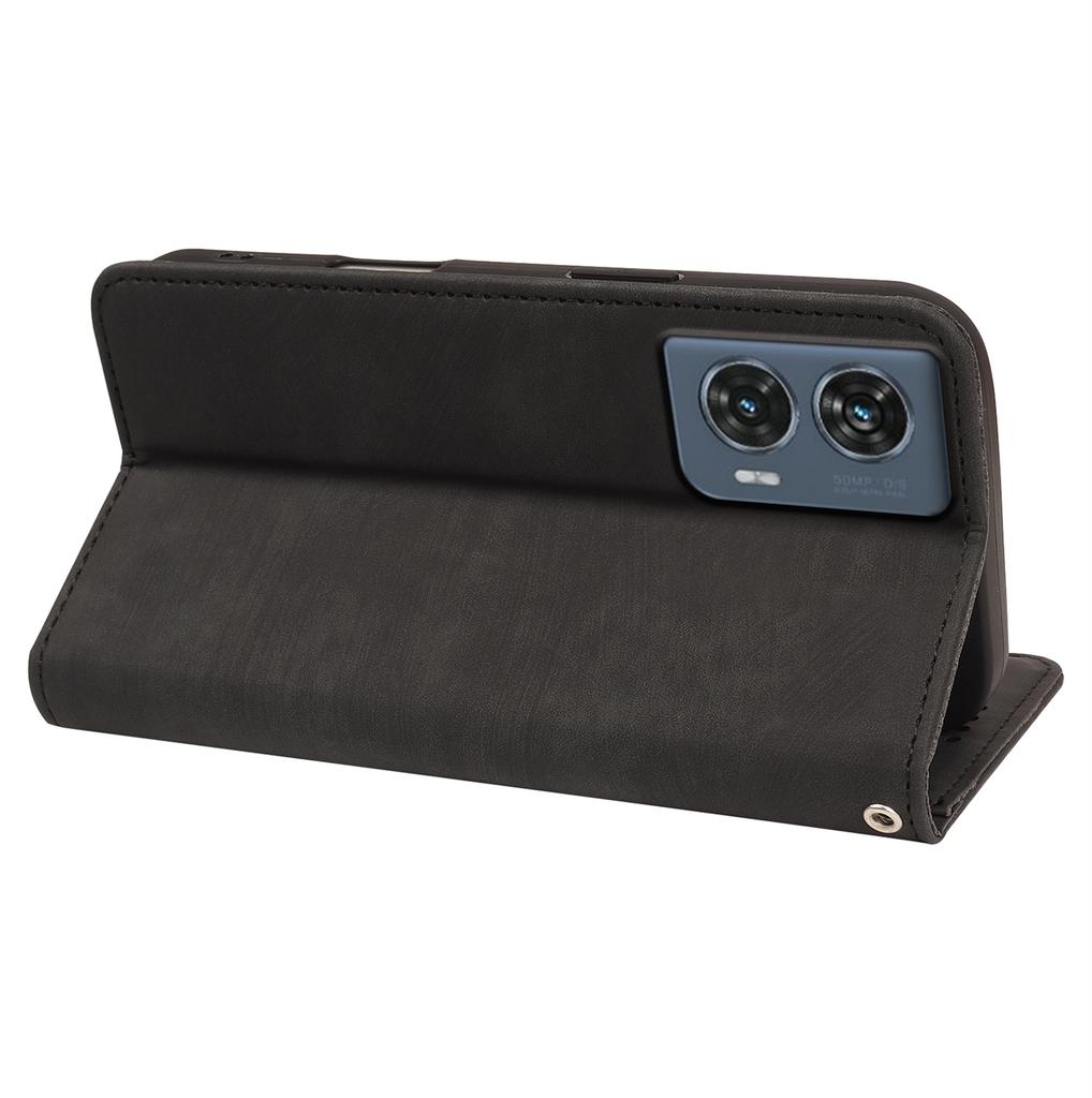 Für Motorola Edge 50 Fusion 5G Hülle Stark Magnetische Leder Brieftasche Handyhülle mit Gestreifter Textur