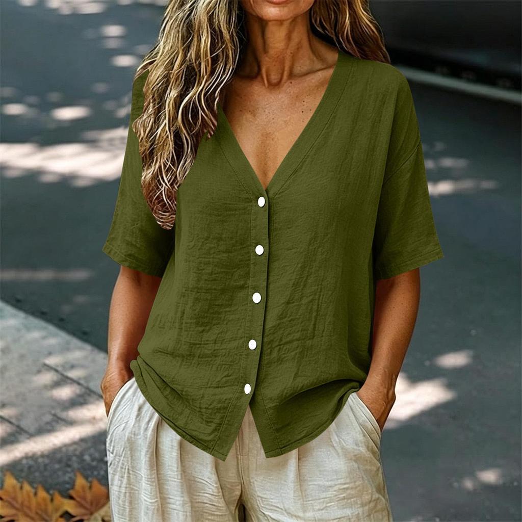 Women's Short Sleeve Button Down Shirt Color Casual Blouse for Everyday Wear