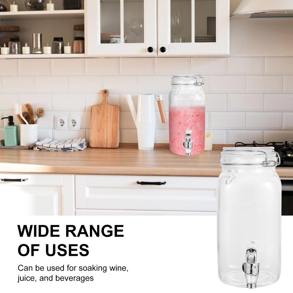 Saftdose, Küchengetränkefass, Glas-Trinkspender mit Wasserhahn, Wasserkocher, Wasserflasche, versiegeltes Getränk, ABS-Glasgeschirr