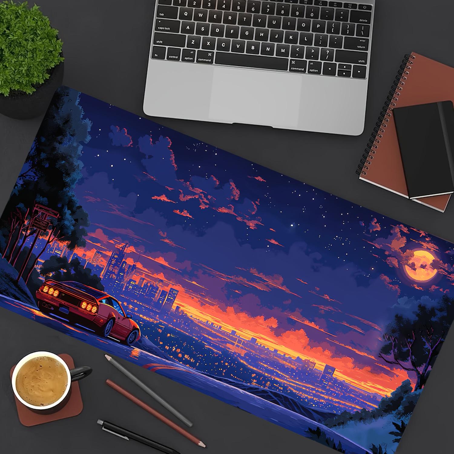 s Retro Pixel Synthwave Aesthetic Large Mouse Pad Keyboard Mat Vintage Neon Cityscape Gaming Desk Mat 300x800x2mm