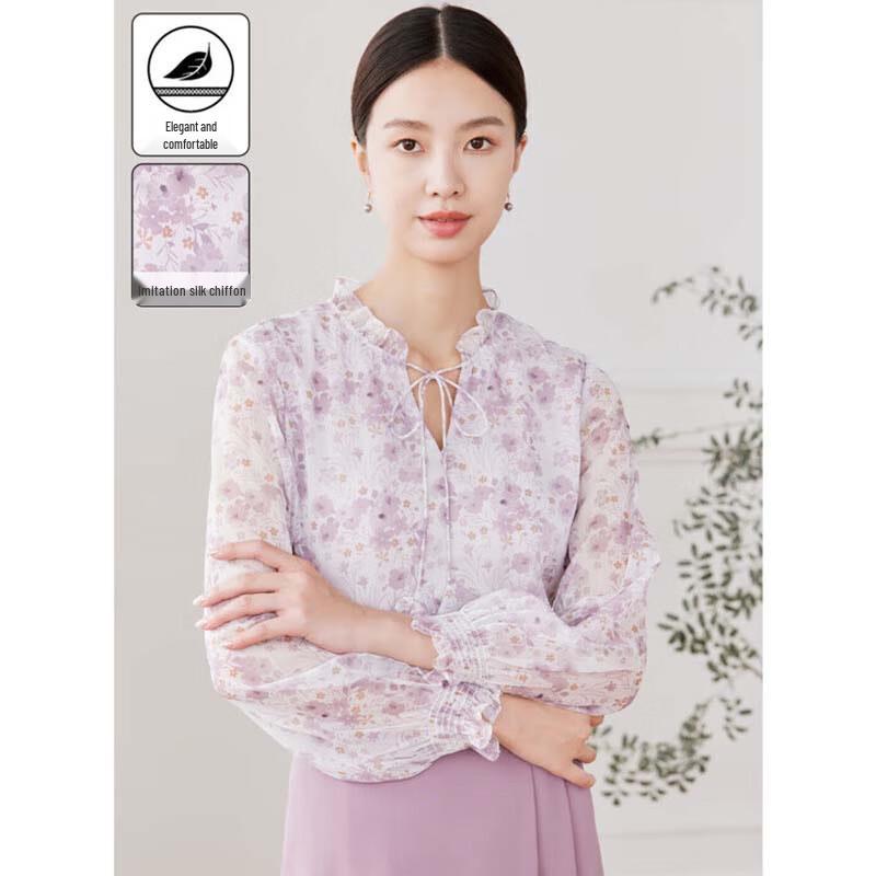 JESSIE French Floral Long Sleeve Chiffon Blouse L