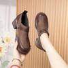 New Slip On Spring Soft Shoes Woman Vintage Ladies Dress Pumps Thick High Heels Platform Shoes Retro Brown Daily