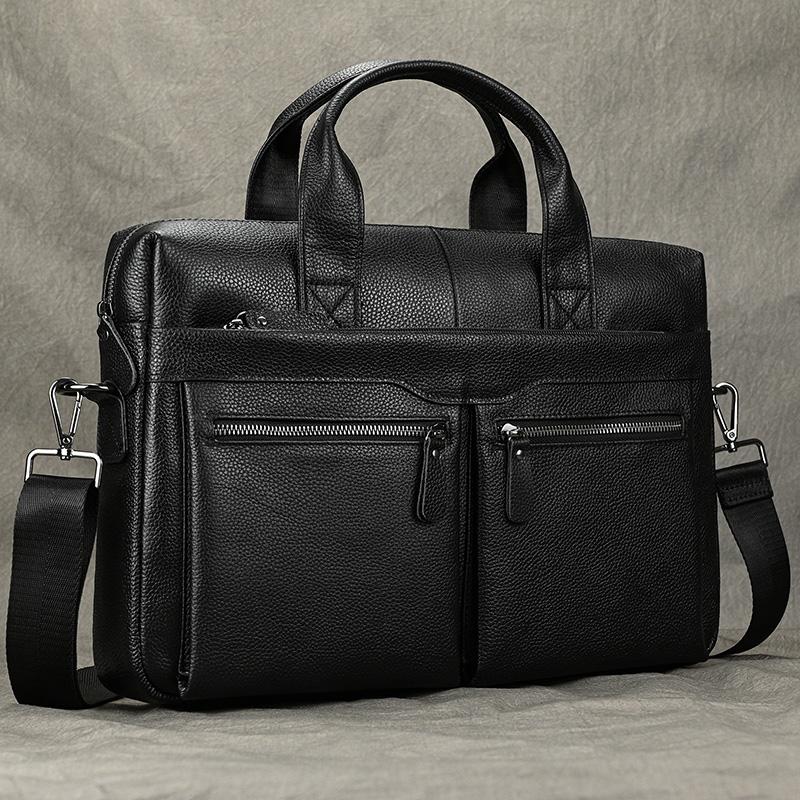 Men s leather briefcase business man s bag top layer cowhide  lawyer s computer bag Men s style large 15.6 laptop bag with strap