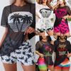 Neuer hochtaillierter Boxershorts Netzbluse Dreiteiler Kokospalmenmuster Schlanker Damenbadeanzug