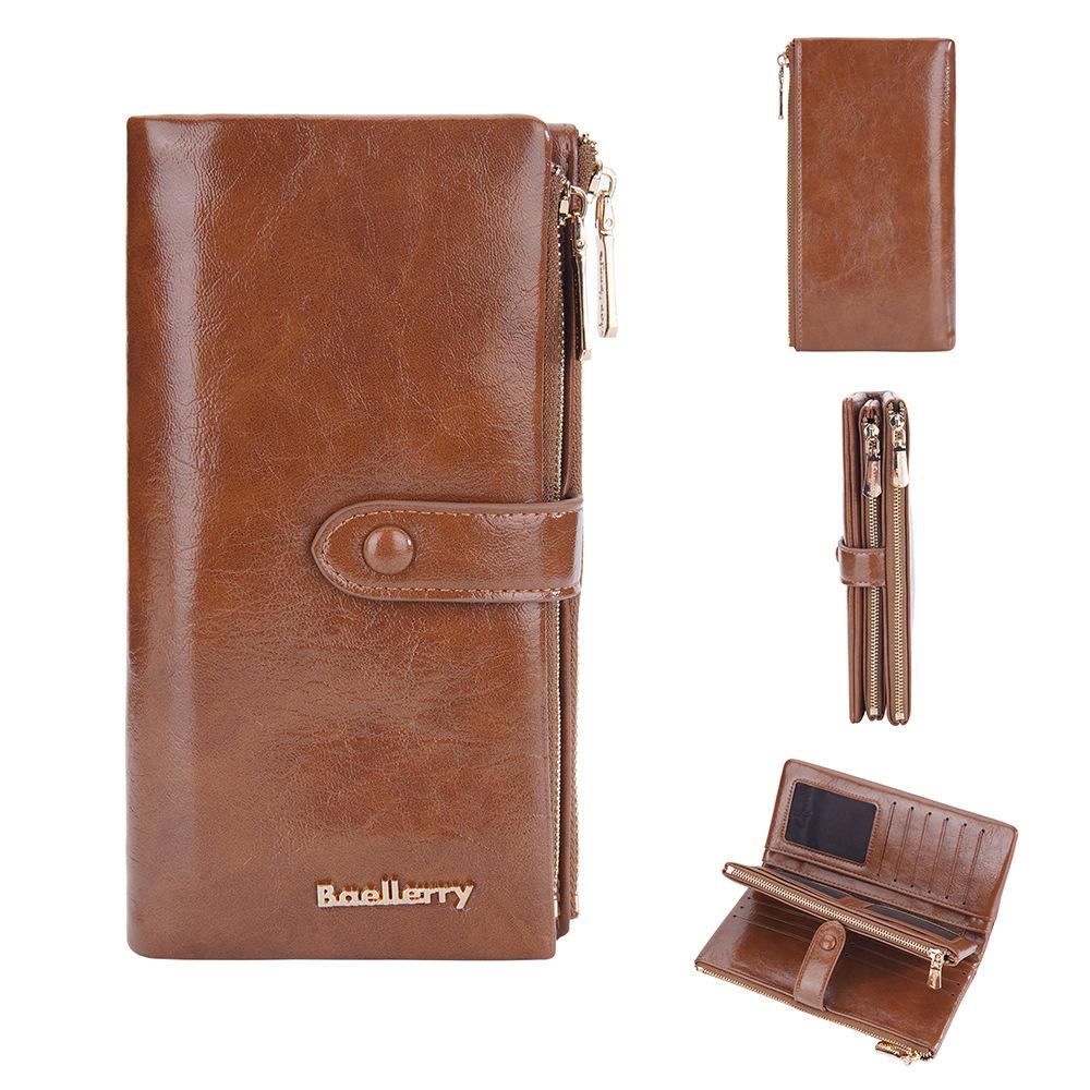 

Женский модный длинный кошелек из искусственной кожи, клатч с двойной молнией, сумка для мобильного телефона, женский кошелек для монет с несколькими картами темно-коричневого