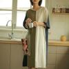 Casual Contrasting Colors Dresses Patchwork Women's Clothing Basic Short Sleeve Summer Loose O-Neck Vintage Straight Midi Dress