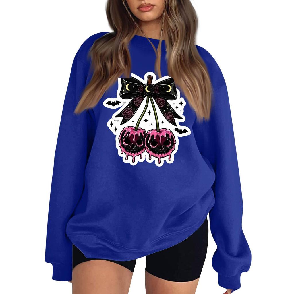 Women's Neck Long Sleeve Loose Fit Casual Sweatshirt Pullover Top with Halloween Print