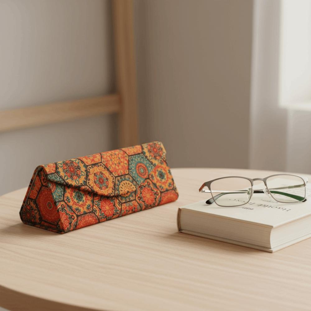Pu Leather Reading Glasses Box Pressure-Resistant Exotic Pattern Glasses Case Triangle Folding Hard Shell Eyewear Storage Case