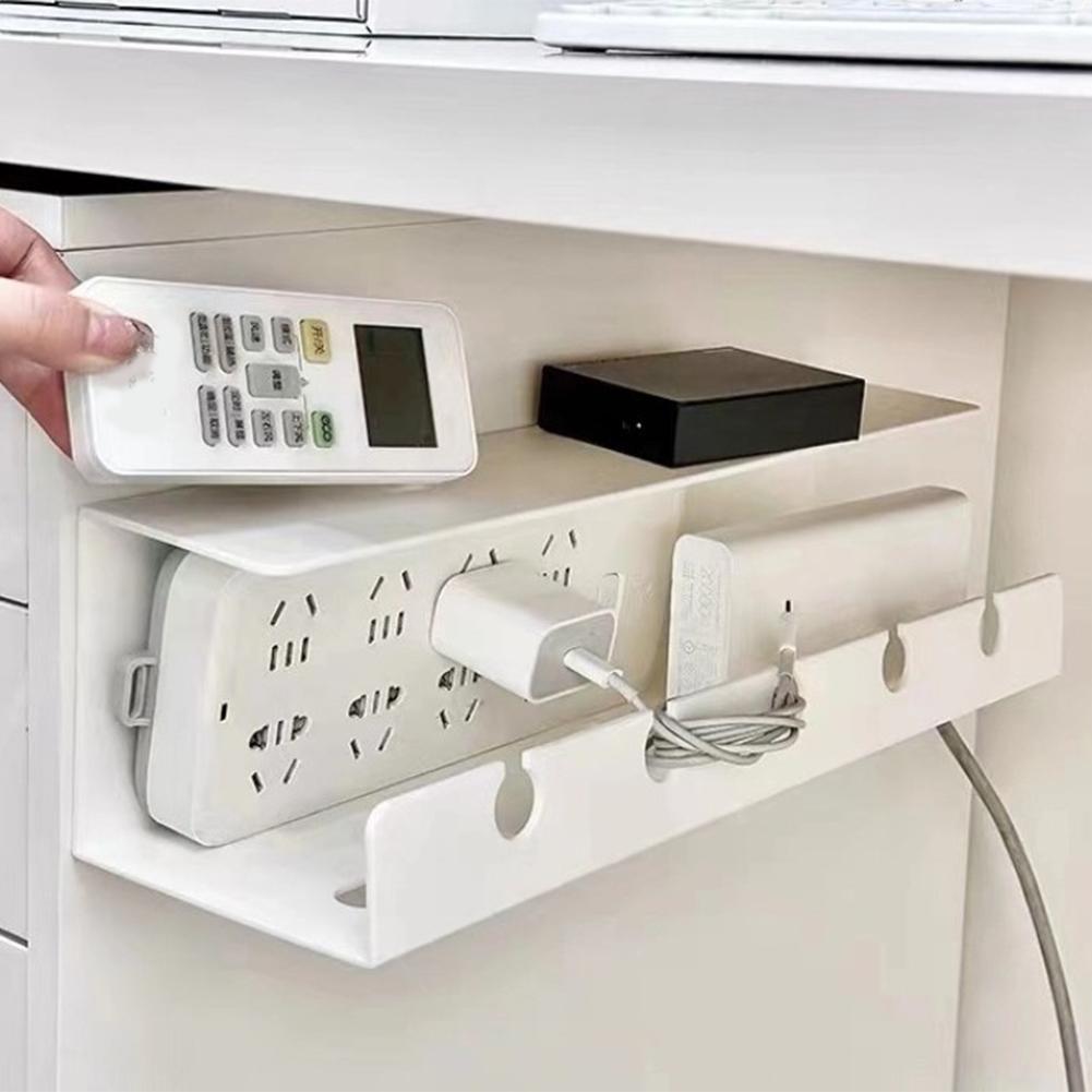 2Pcs Under Desk Cable Management Tray Self Adhesive Cable Storage Rack No Punching Wire Management Rack for Home Office