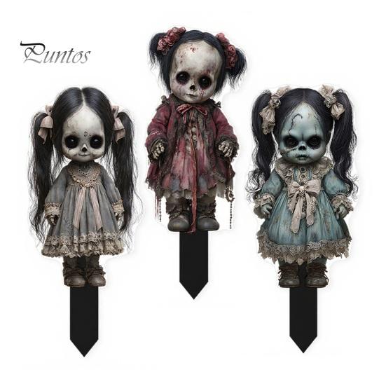 Weather Resistant Yard Decor Halloween Scarecrow Garden Stake, 2D Flat Creepy Zombie Ornament, Spooky Doll Horrifying Lawn Ornaments Decoration, Scary