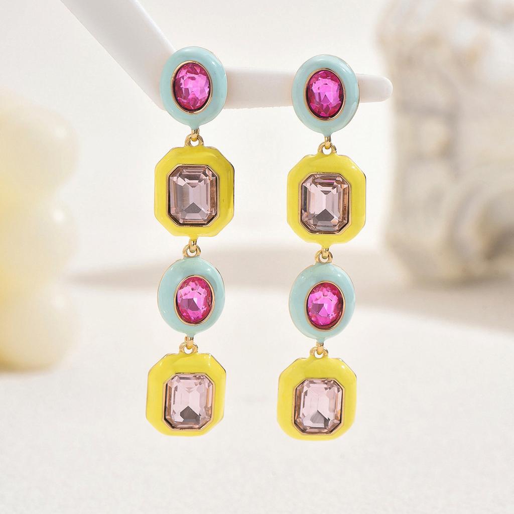Fashion style women's earrings niche colorful drip oil design diamond stud earrings versatile high-end feeling earrings