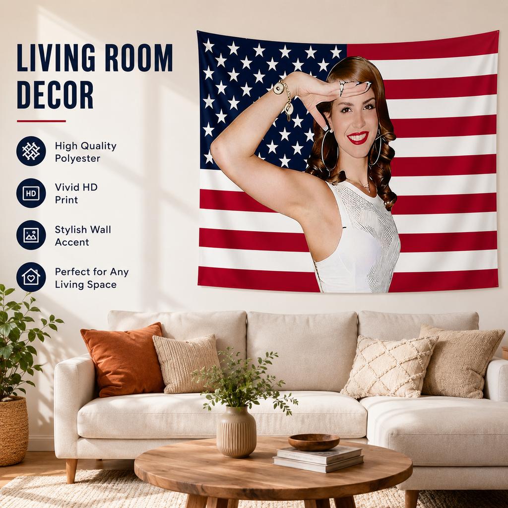 Lana Del Rey Patriotic American Flag Tapestry, Salute Woman Wall Hanging, Peach Beige Decor For Bedroom, Dorm & Party