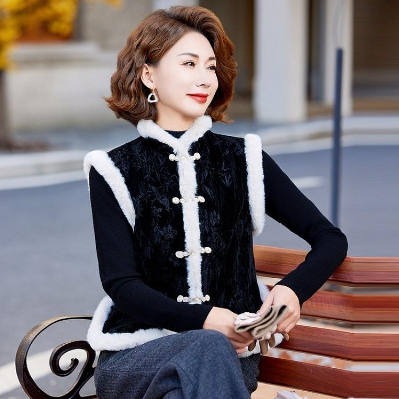 Chinese Cheongsam Vest Top Autumn and Winter Fashion Versatile Velvet Thickened Sleeveless Vest Jacket