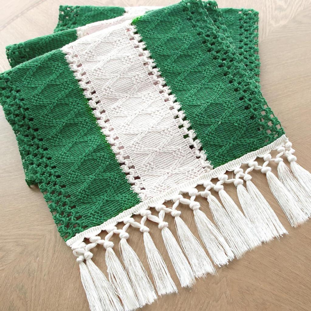 Hand-Knotted American Retro Crochet Table Runner, Long Openwork Tablecloth