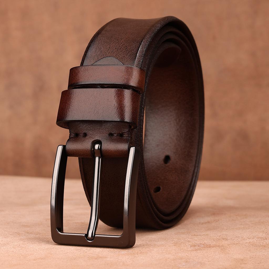 Men'S Whole First-Layer Cowhide Belt Casual Simple Pin Buckle Leather Belt Business Middle-Aged And Young Men'S Belt