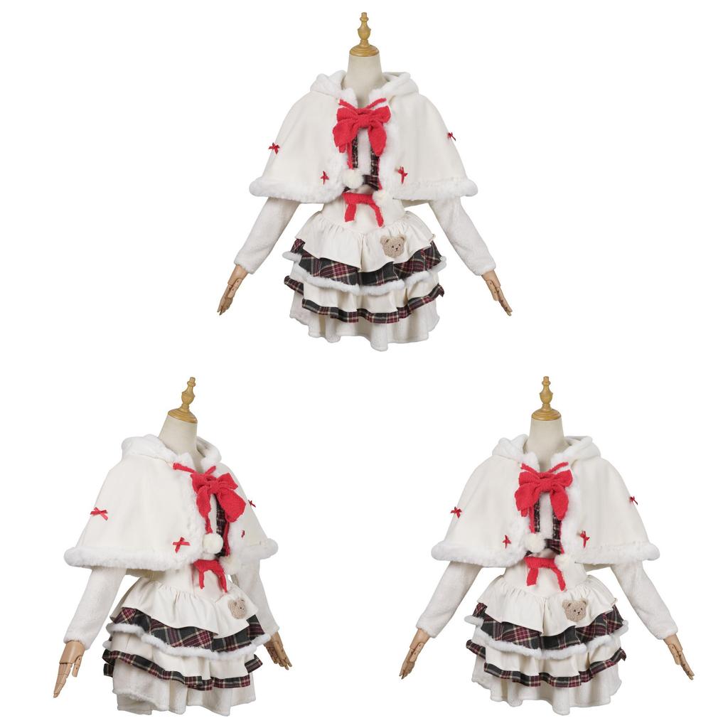 Christmas Theme White Plush Cape For Cosplay And Lolita Style In Multiple Sizes