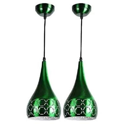 Metal Cut Hanging Light Ceiling Pendant Lamp, 6" Small, Green, Pack of 2