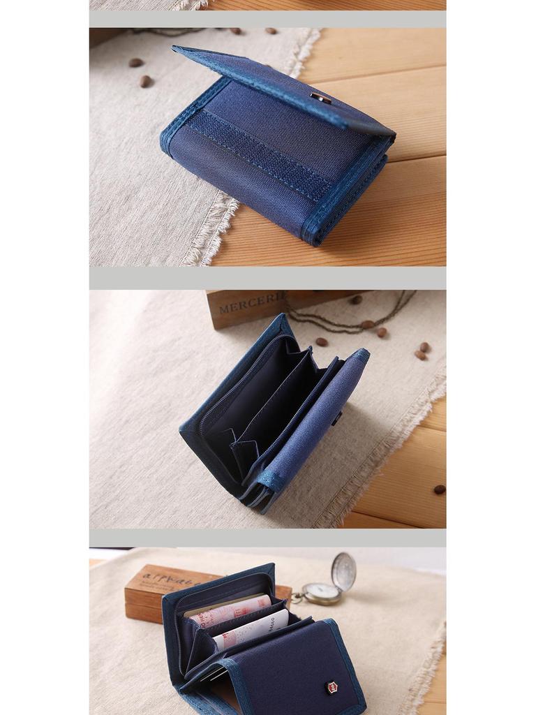 Men's 2025 Solid Color Korean Style Tri-fold Canvas Wallet & Coin Purse