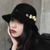 Top Hat British Style Faux Pearl Decor Down Brim Sunshading Round Top Decorate Retro Vintage Women Cloche Hat for Church