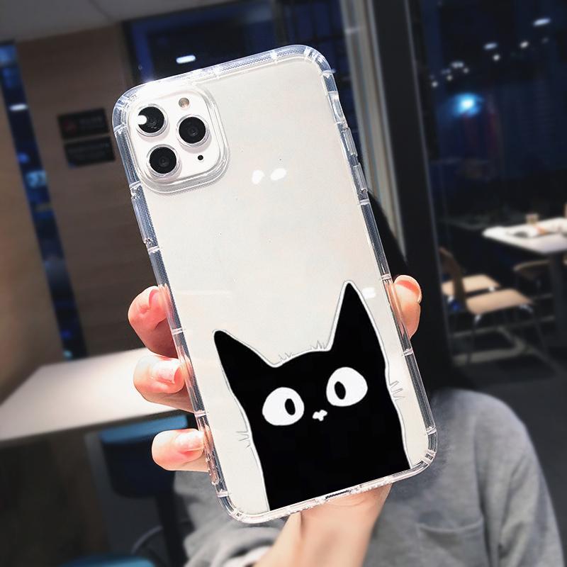 Hot Cartoon Coffee Black Cat Phone Case For iPhone 14 15 16 Pro Max 13 11 12 Mini X XR 7 8Plus Shockproof Clear Soft Cover Shell