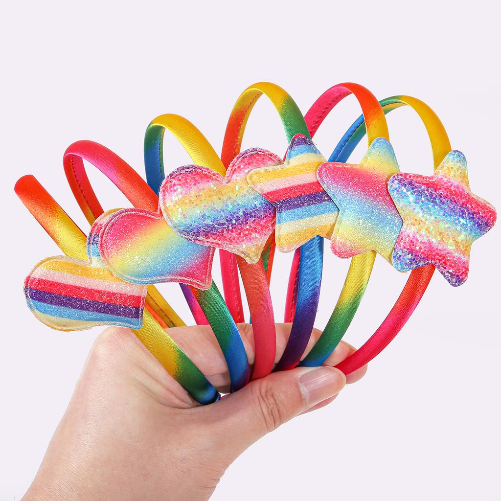 3/6pcs Cute Rainbow Love Heart Headbands Satin Hairhoops Glitter Star Hairbands for Women Girls Hair Accessories