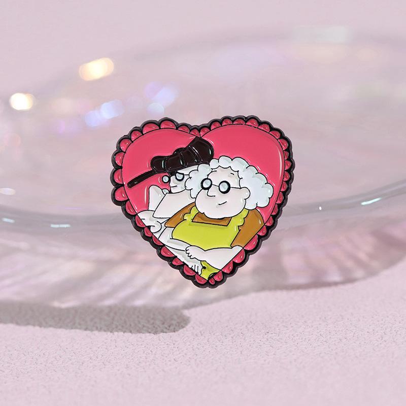 Red Heart Charming Shaped Metal Brooch Creative Cartoon Pin For Couples And Friends