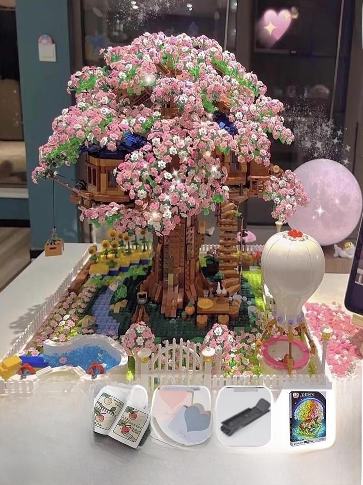 Sakura Moon Flower Treehouse Popular Building Blocks 3D Puzzle Toys for Girls High Difficulty Assembly New 2025 Model