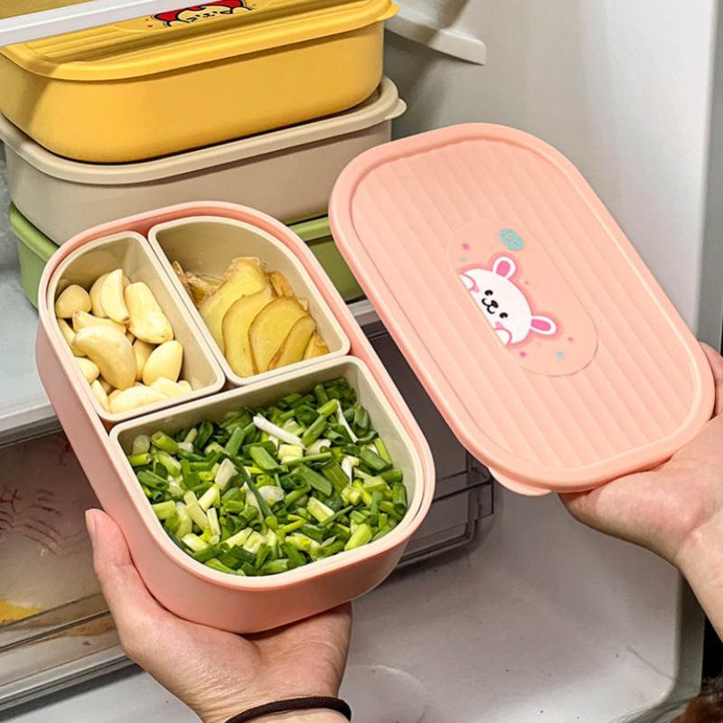 3 Compartment Food Storage Box Food Grade Cute Rabbit Print BPA Free Reusable Containers for Refrigerator Travel Use