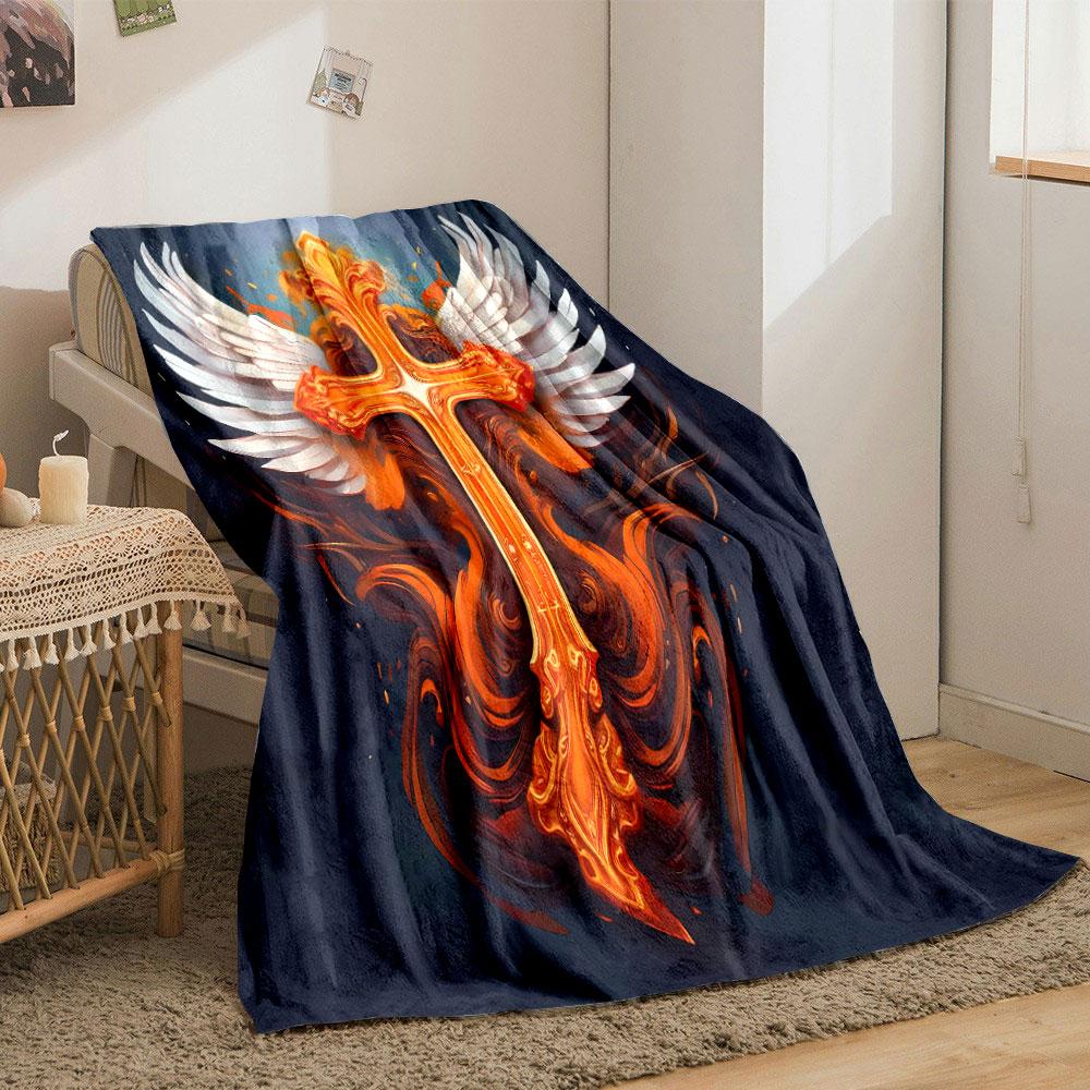 Ornate Cross Winged Blanket Printed Blanket for Living Room Bed Couch lunch break Soft Cozy Blanket for Friend's festival Gift