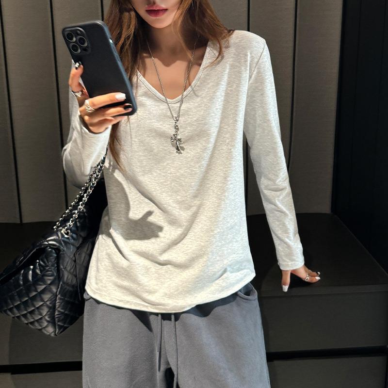 Women S Loose Fit V Neck Long Sleeve T Shirt Casual Lazy Style Top