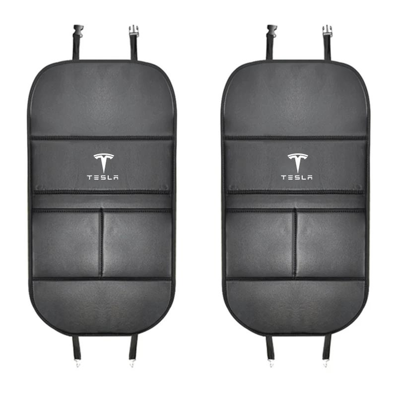 Car Sticker 2025 New Tesla 2Pc Leather Car Seat Back Kick Pad Leather Protector Car Upholstery Auto Accessories For Tesla Model