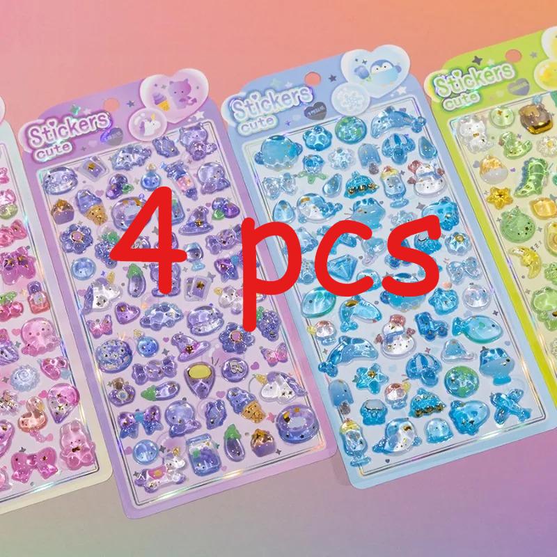 YTES Animation Design Fresh Design Children's Reward Dreamy Rabbit Crystal Embossed Decals – 3D Crystal Journal Ornamental Decals