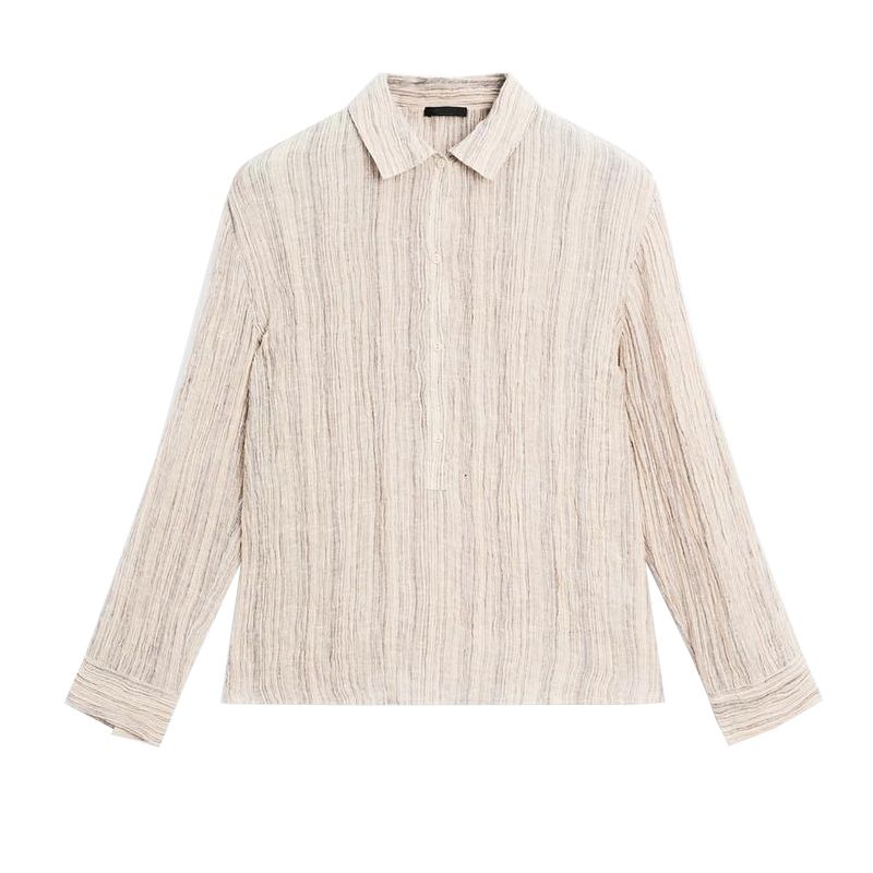 

MD Summer New Product Women s Clothes French Style Elegant Texture Ruched Effect Long Sleeves Casual Blouse 5164630 Beige White L