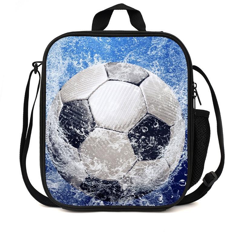 Kids Lunch Bag With Football Basketball Print - Lightweight School Backpack Elementary Students Nylon Insulated Lunchbox Tote