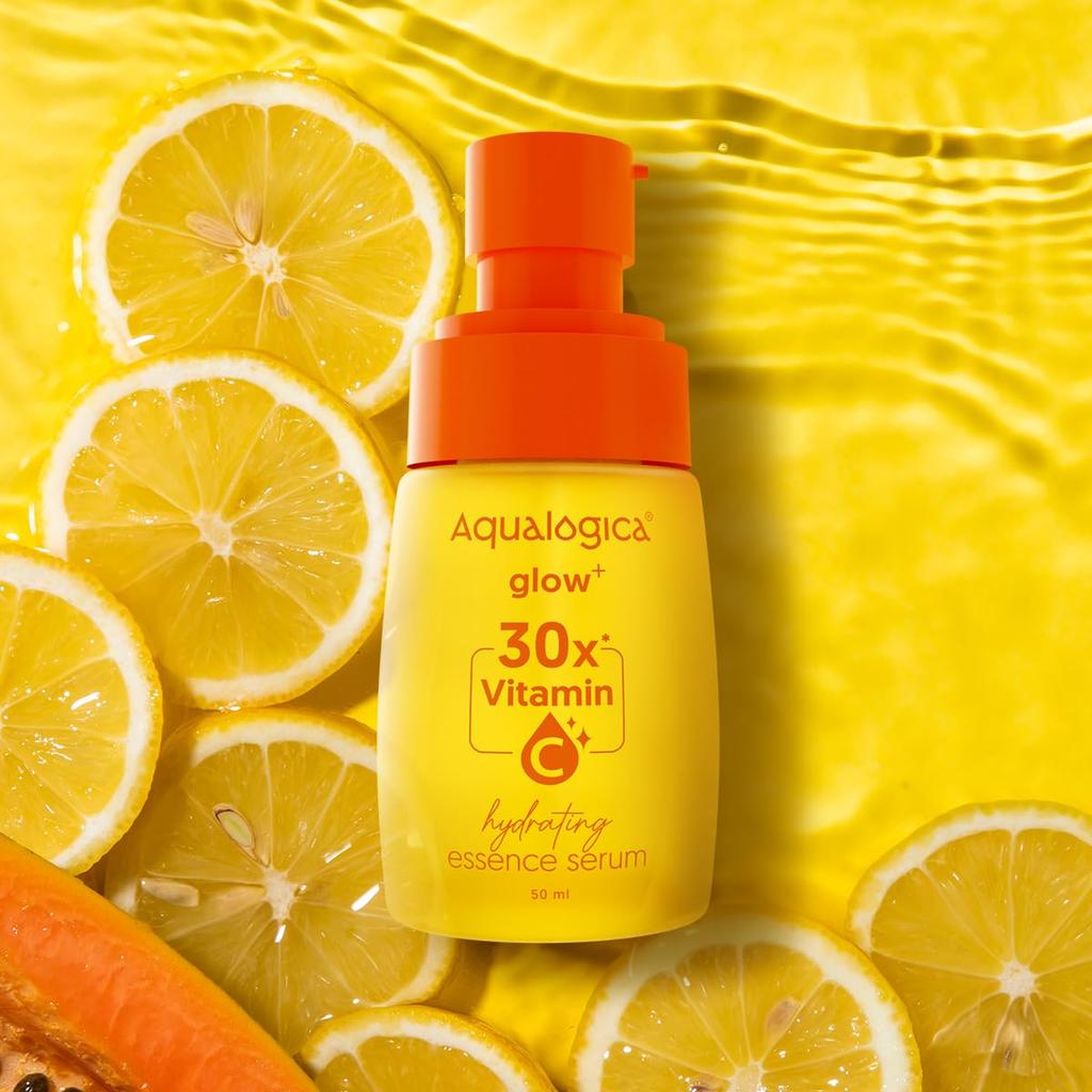 Aqualogica Glow+ 30X Vitamin C Hydrating Essence Serum 50ml | Brightening & Lightweight Glow for Men and Women