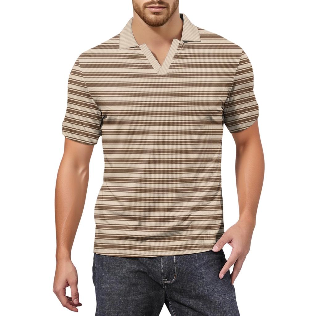 Moda Hombre Top Estampado Cuello en V Manga Corta Camiseta de Golf