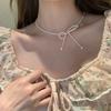 Super Fairy Pearl Crystal Bow Necklace Female Niche Retro Personality Versatile Temperament Fashion Neck Chain Collarbone Chain