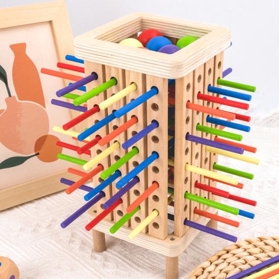 1 Set Wooden Stick Tower Dice Game with 36/42 Sticks 6 Balls Fine Motor Skills Colorful Stick Counting Math Educational