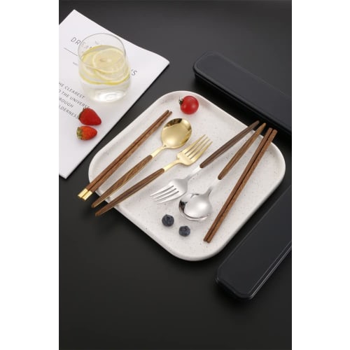 Stainless Steel Cutlery Set, Nordic Style, Bento Box Cutlery Set, Japanese Style Dinnerware Set, Portable Tableware Set with 4 Steak Knives, Perfect F