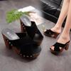 Women's Summer Waterproof Chunky Heel Platform Slippers with One-Strap and Thick Sole