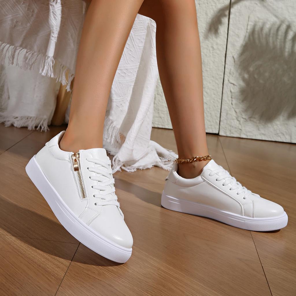 Nye Kvinners Glidelås Sneakers Fritidssko Høy Kvalitet Dame Ballerinaer Vår Høst Lavsko Jenter Hvite Sko Damesko