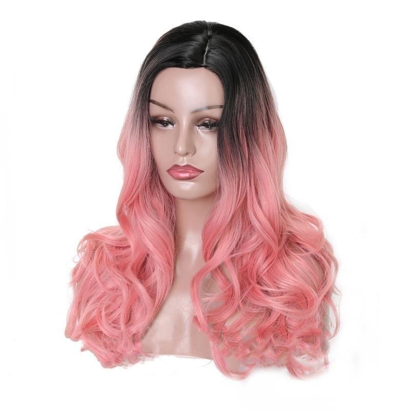 MISS WIG Beautiful Long Wave Wig Ombre Black Brown Pink Red Wine Color Synthetic Fiber Wig for Women