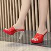 European Sexy Platform High Heel Mules Transparent Crystal Sandals Big Size Women Shoes For Nightclub Wedding Banquet
