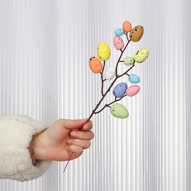 Artificial Easter Egg Tree Branch Colorful Foam Egg Spring Floral Stems Speckled Easter Egg Fake Flower Easter Wedding Vase Deco