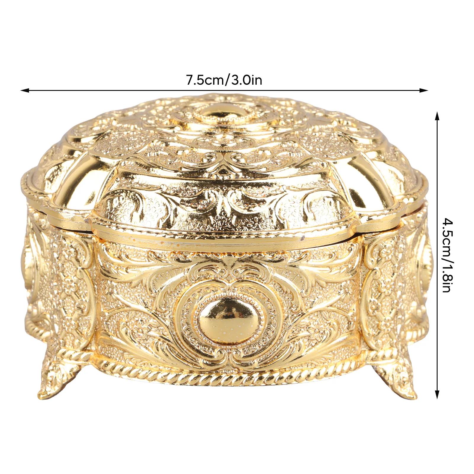 Золотая металлическая шкатулка для украшений Инновационная легкая роскошь Ракушка Цветок Круглая шкатулка для хранения безделушек Для кольца серьги украшения Свадьба 7.5x7.5x4.5cm